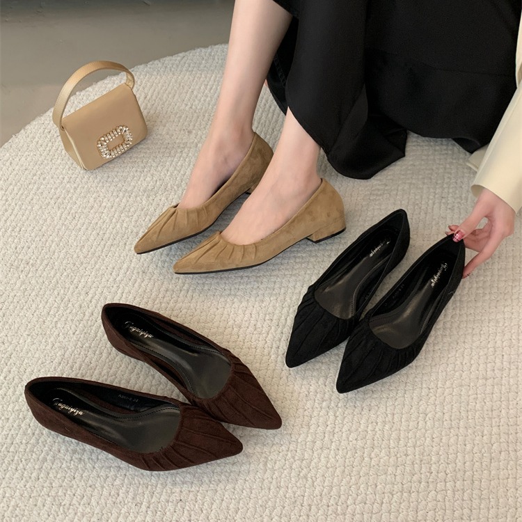 2025 New Spring French Elegant Pointed Toe Flat Shoes for Women - Black Khaki Brown Commuter Low Heel