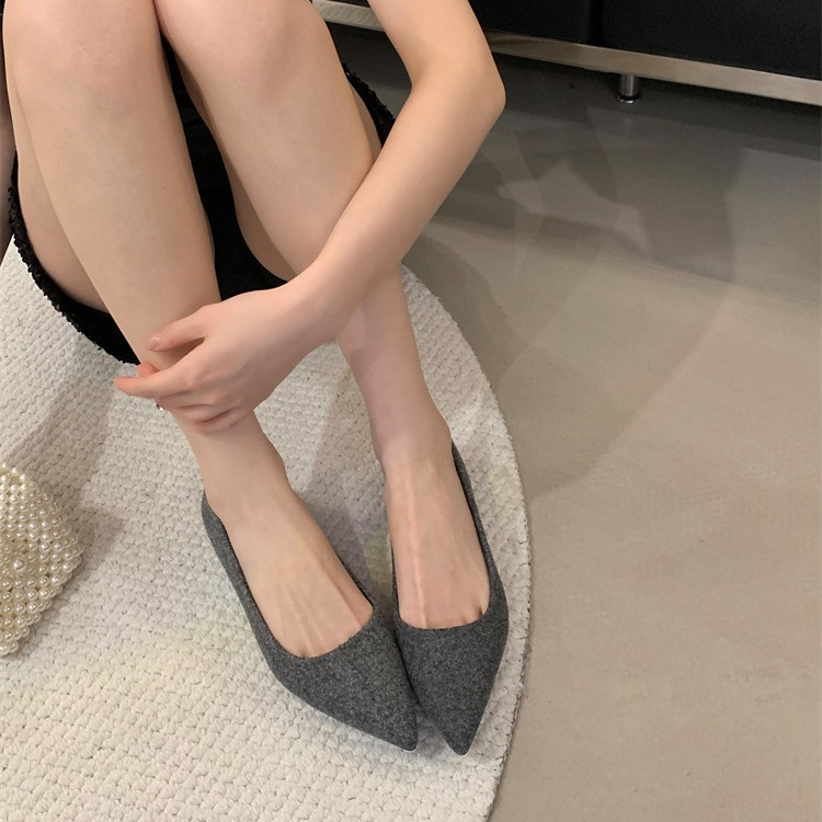 2025 Spring New French Tweed Pointed Toe Low Heel Ballet Flats for Women - Beige Gray Black - Image 3