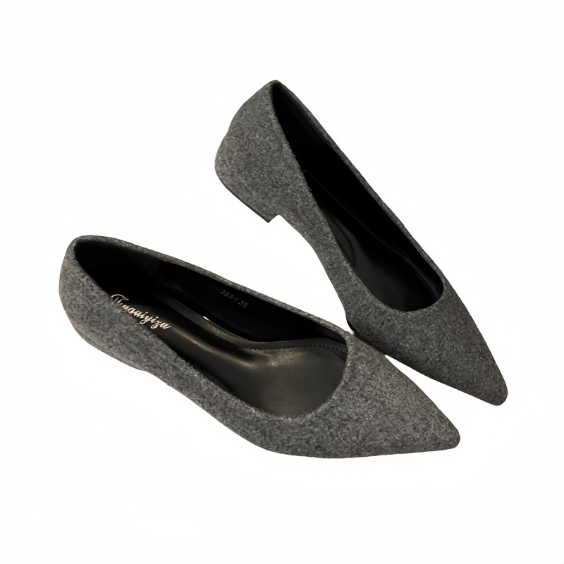 2025 Spring New French Tweed Pointed Toe Low Heel Ballet Flats for Women - Beige Gray Black - Image 5