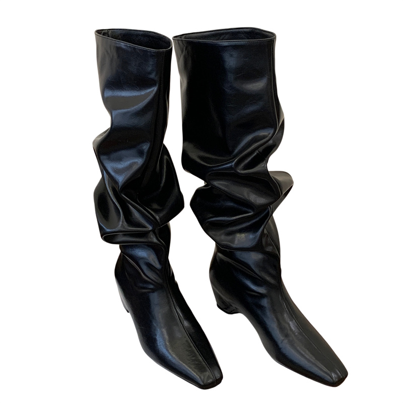 Fortune One Foot Vintage Wrinkled Stacked High Boots 2026 Autumn Winter New Arrival Inner Height Increase Square Toe Long Boots Riding Boots - Image 5