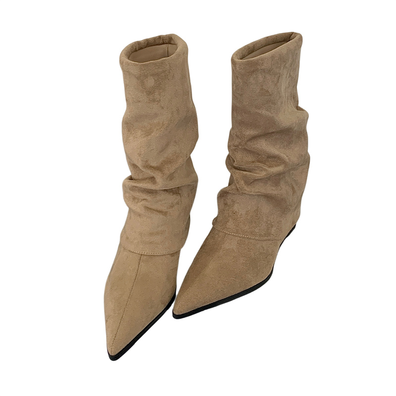 Fortune One Toe Pointed Boots 2026 Autumn Winter New Wedge Heel Height Increasing Fashion Mid Calf Boots Casual Versatile Short Boots - Image 5