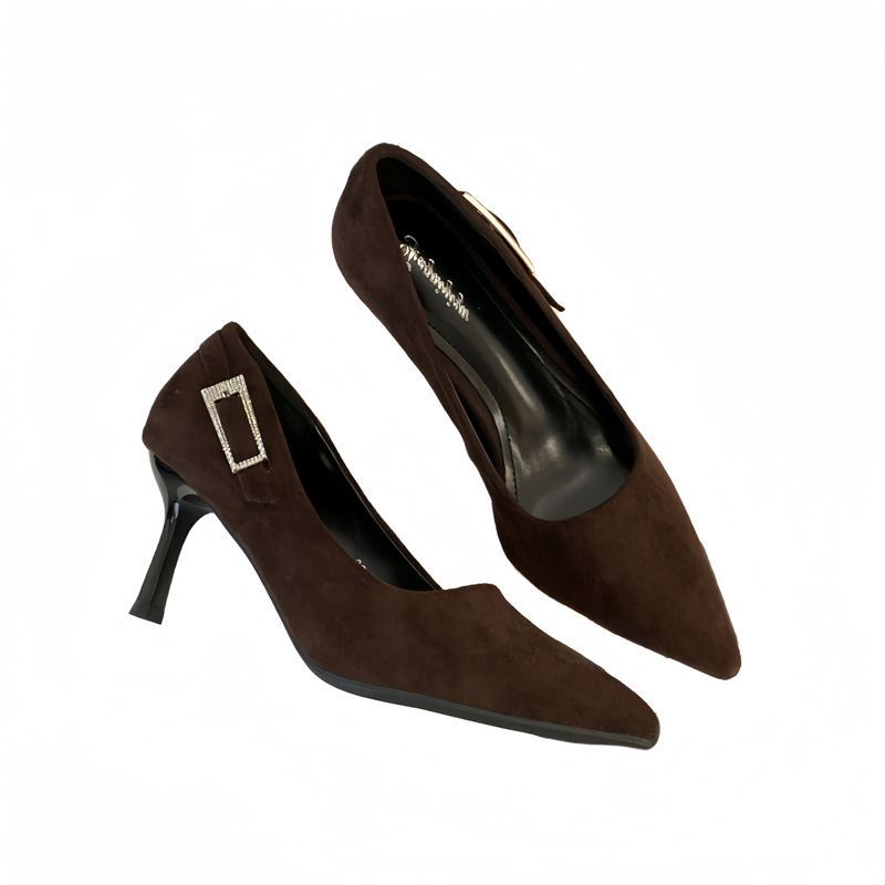 Fugui Yizu 2025 New Pointed Toe Thin High Heel Women's Suede Shoes Black Work Shoes Elegant Women's Shoes - Image 5