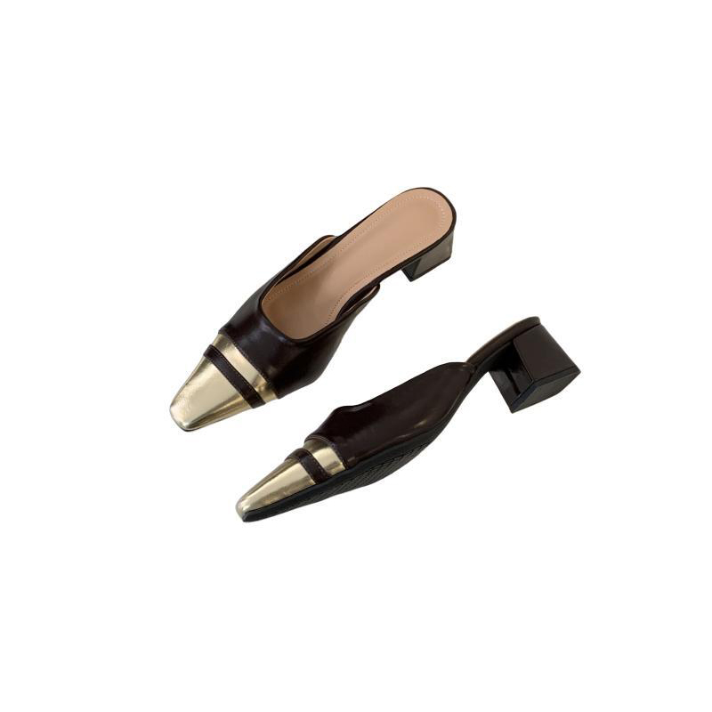 Luxury One Foot Small Fragrance High-Class Color-Block Covered Toe Slippers Women Outdoor 2024 Spring Summer Pointed Toe Mule Half Slippers - Image 5