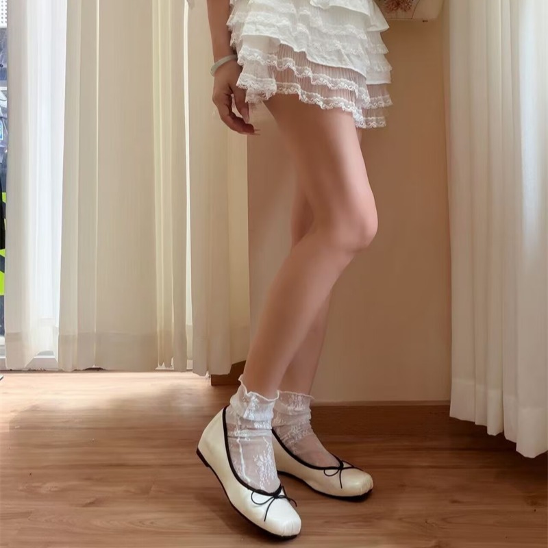 New Korean Style 3.5cm Hidden Heel French Pleated Square Toe Bow Ballet Flat Shoes for Women - Image 3