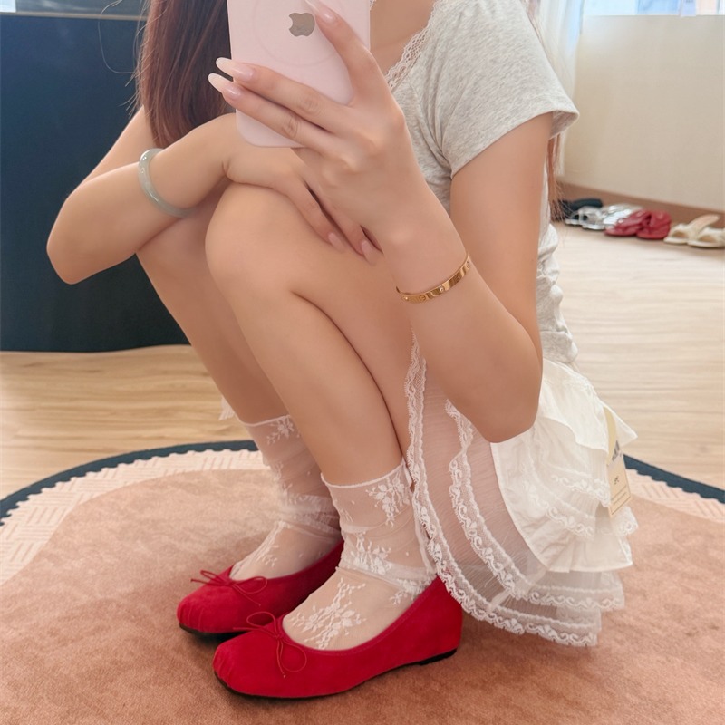 New Korean Style 3.5cm Hidden Heel French Pleated Square Toe Bow Ballet Flat Shoes for Women - Image 4