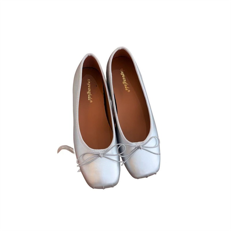 New Korean Style 3.5cm Hidden Heel French Pleated Square Toe Bow Ballet Flat Shoes for Women - Image 5