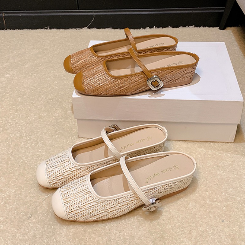 Trendy 5cm Height Increasing Woven Square Toe Summer Slippers for Women