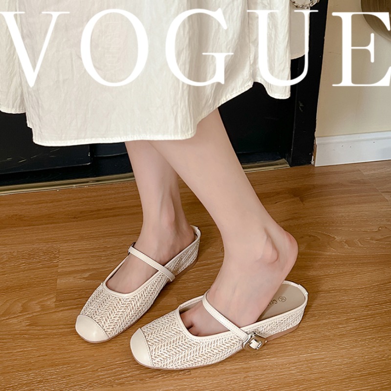 Trendy 5cm Height Increasing Woven Square Toe Summer Slippers for Women - Image 4