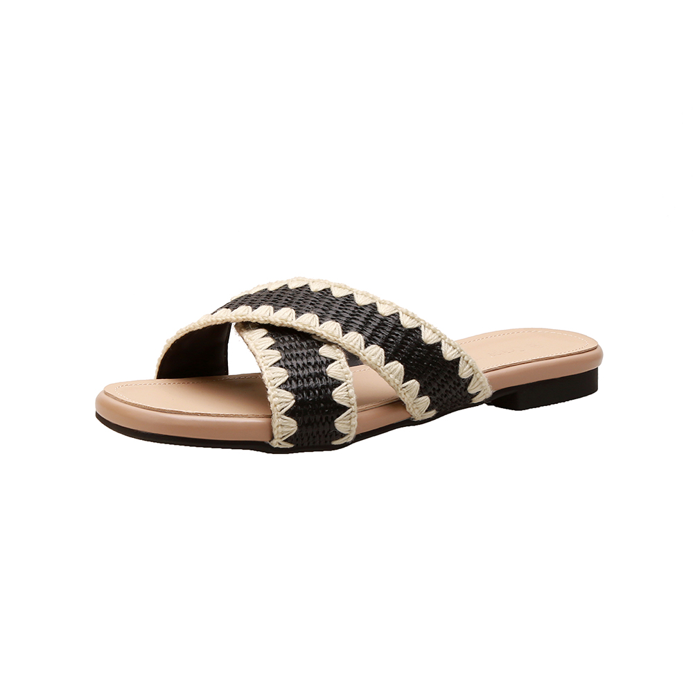 Trendy Lazy Style Contrast Color Woven Cross Strap Flat Sandals Slippers for Women 2025 Summer New - Image 5
