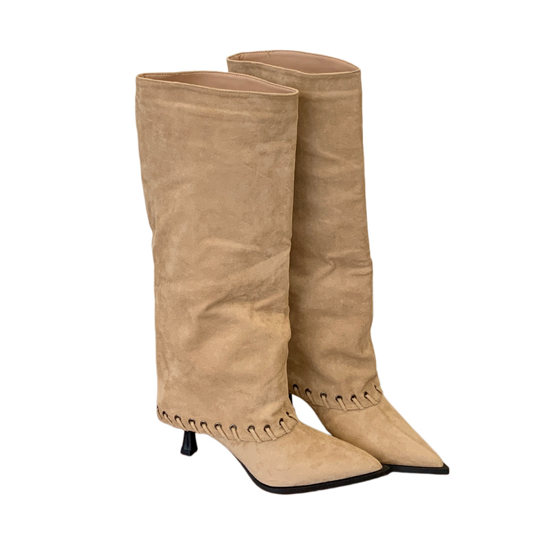 Vintage High Heel Tube Boots 2026 Autumn Winter New Pointed Toe Woven Rivet Design High Shaft Long Boots - Image 5