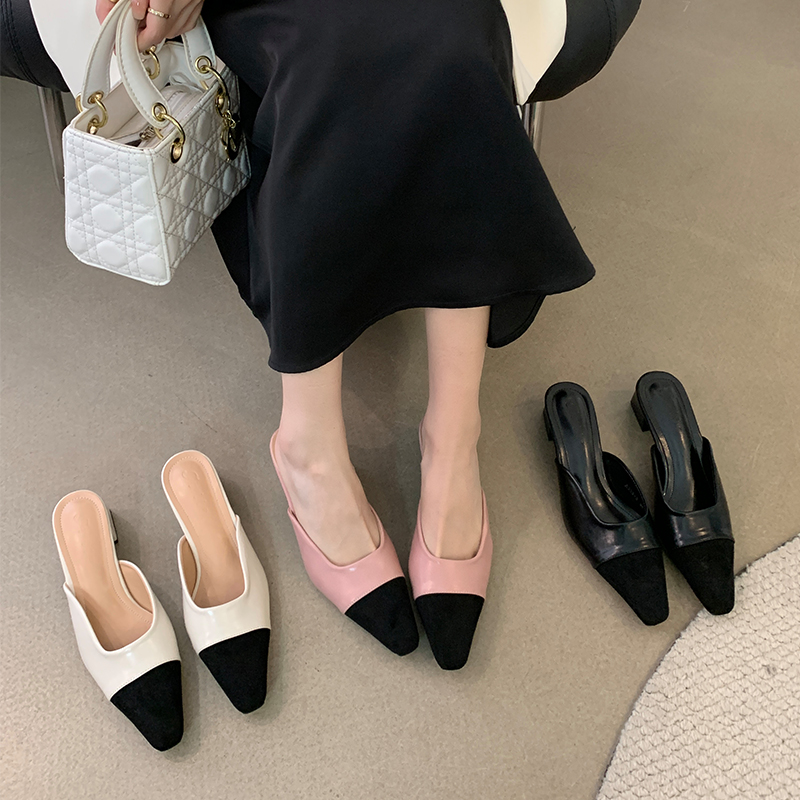 Women's French Toe Half Slippers Low Heel Mules Chic Backless Shoes