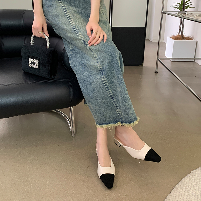Women's French Toe Half Slippers Low Heel Mules Chic Backless Shoes - Image 3