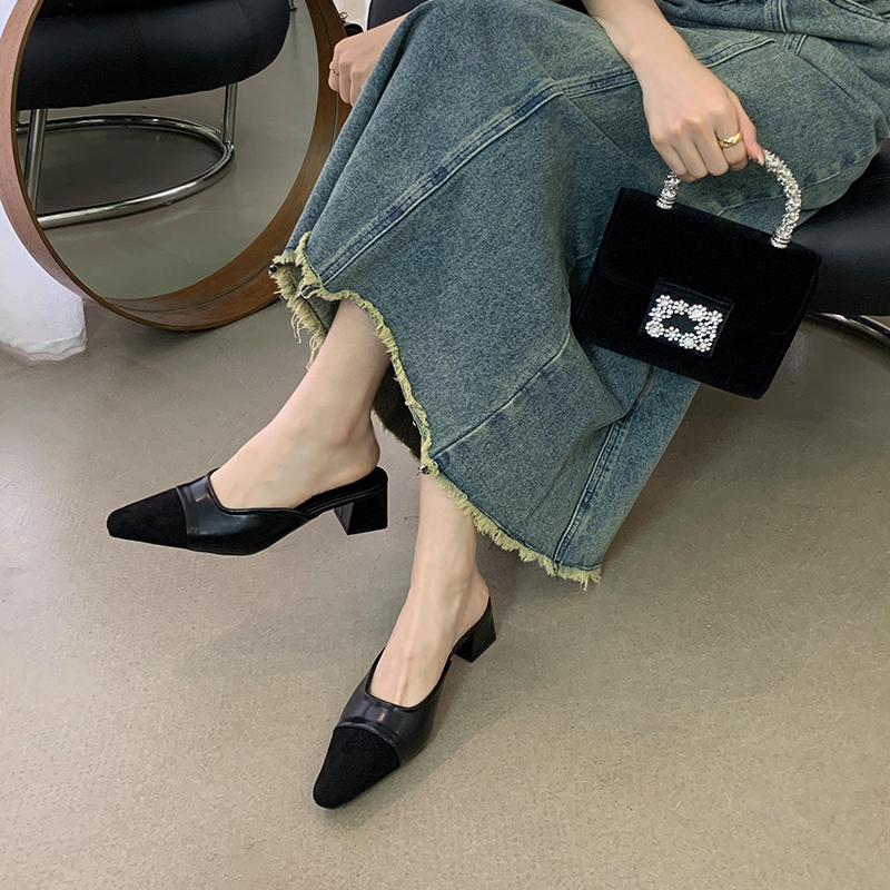 Women's French Toe Half Slippers Low Heel Mules Chic Backless Shoes - Image 4
